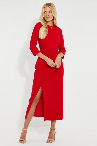 Threadbare Red 'Wafer' Knot Front Midi Dress