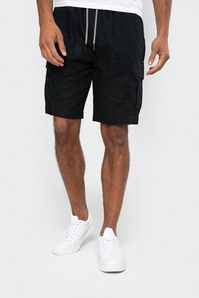 Threadbare Navy Linen Blend 'Swansea' Cargo Shorts