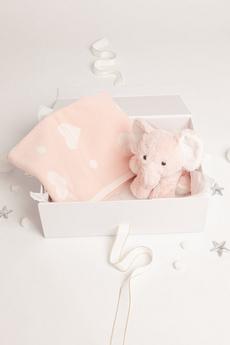 Babbico Light Pink Pink Plush Elephant Toy And Heart Blanket Baby Gift Set