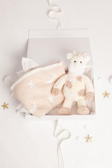 Babbico Beige Unisex Beige & White Giraffe Plush Toy And Star Blanket Baby Gift Set