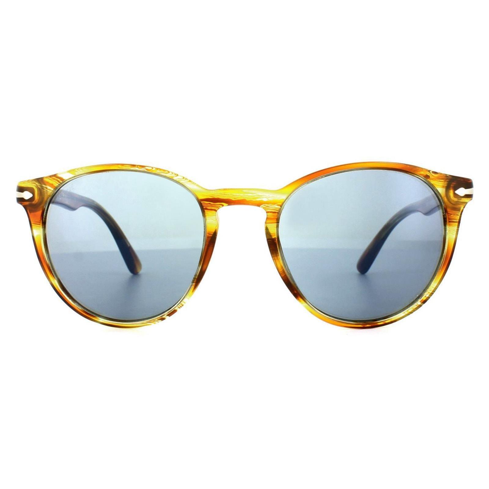 Sunglasses | Round Brown Striped Yellow Blue Anti-Glare Sunglasses | Persol