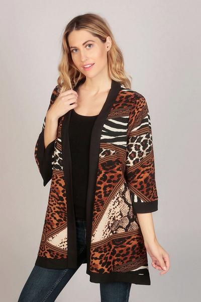 TENKI Brown Long Sleeve Animal Print Kimono Top