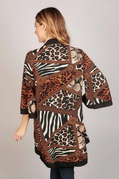 TENKI Brown Long Sleeve  Animal Print  Kimono Top