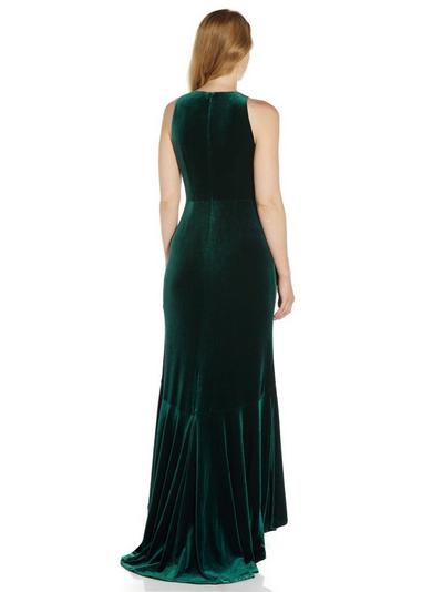Adrianna Papell Emerald Velvet Cascade Gown