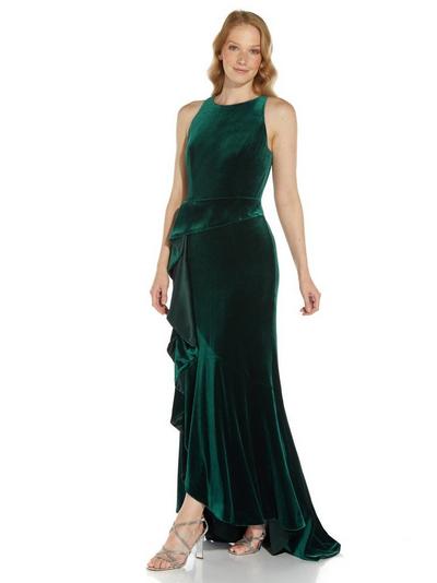 Adrianna Papell Emerald Velvet Cascade Gown