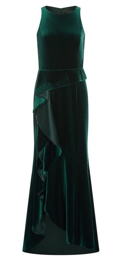 Adrianna Papell Emerald Velvet Cascade Gown