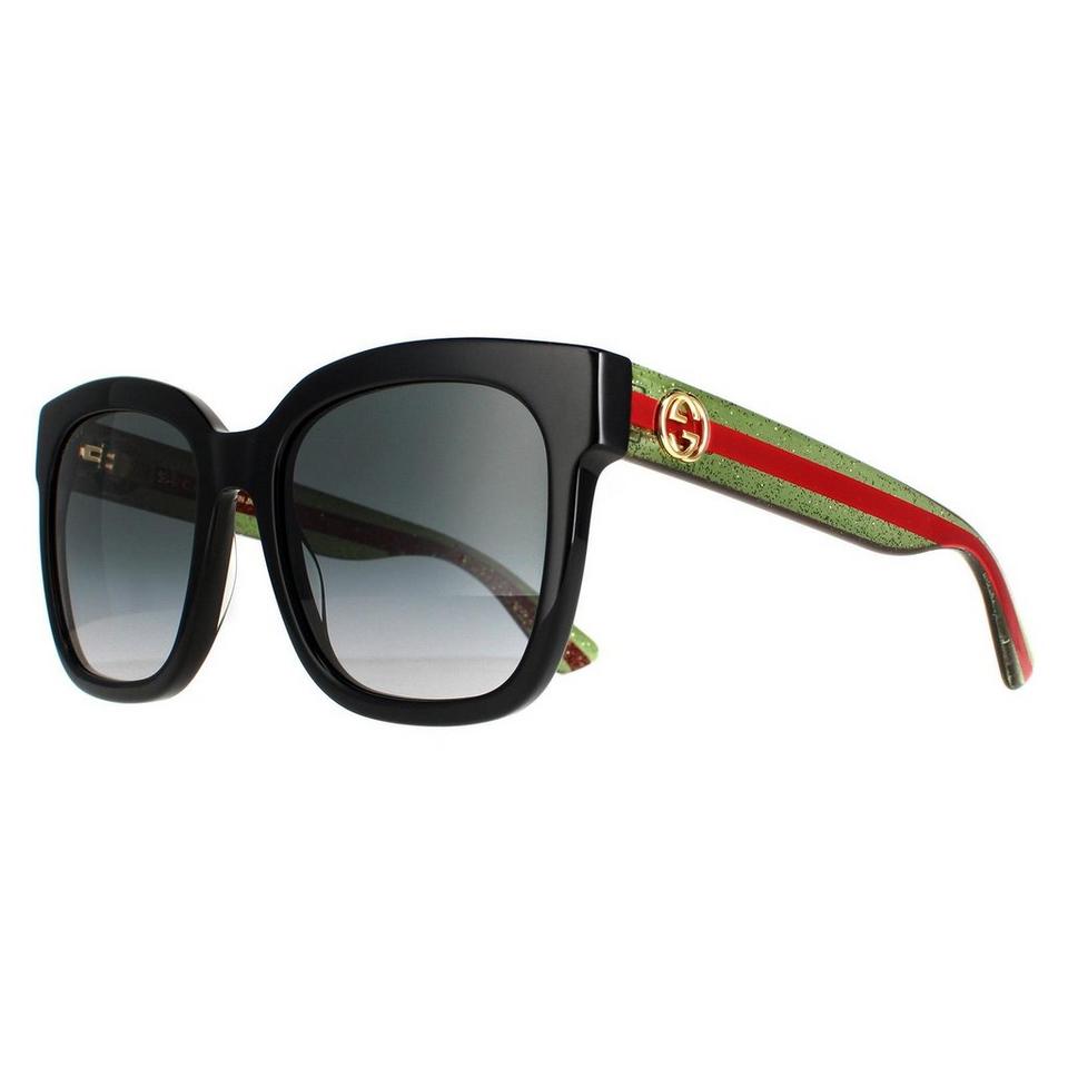 Sunglasses | Square Black With Green and Red Glitter Grey Gradient ...