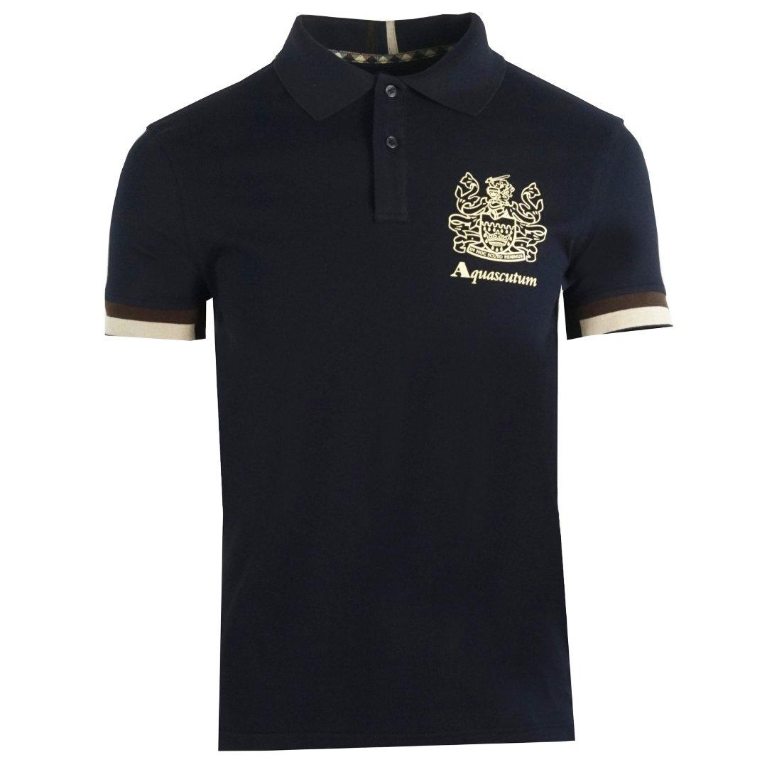 Polos | Aldis Crest Logo Navy Polo Shirt | Aquascutum