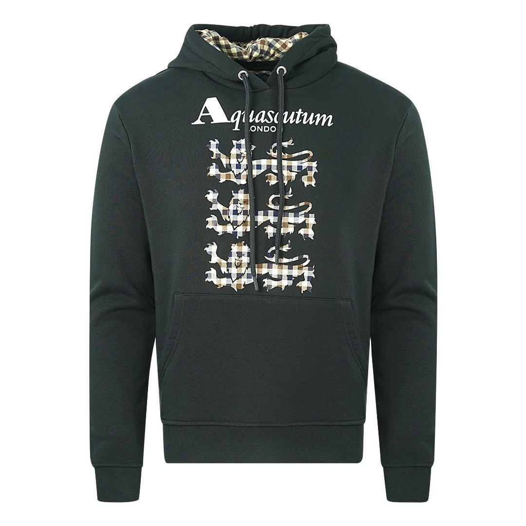 Hoodies & Sweatshirts | Triple Lion Check Logo Black Hoodie | Aquascutum