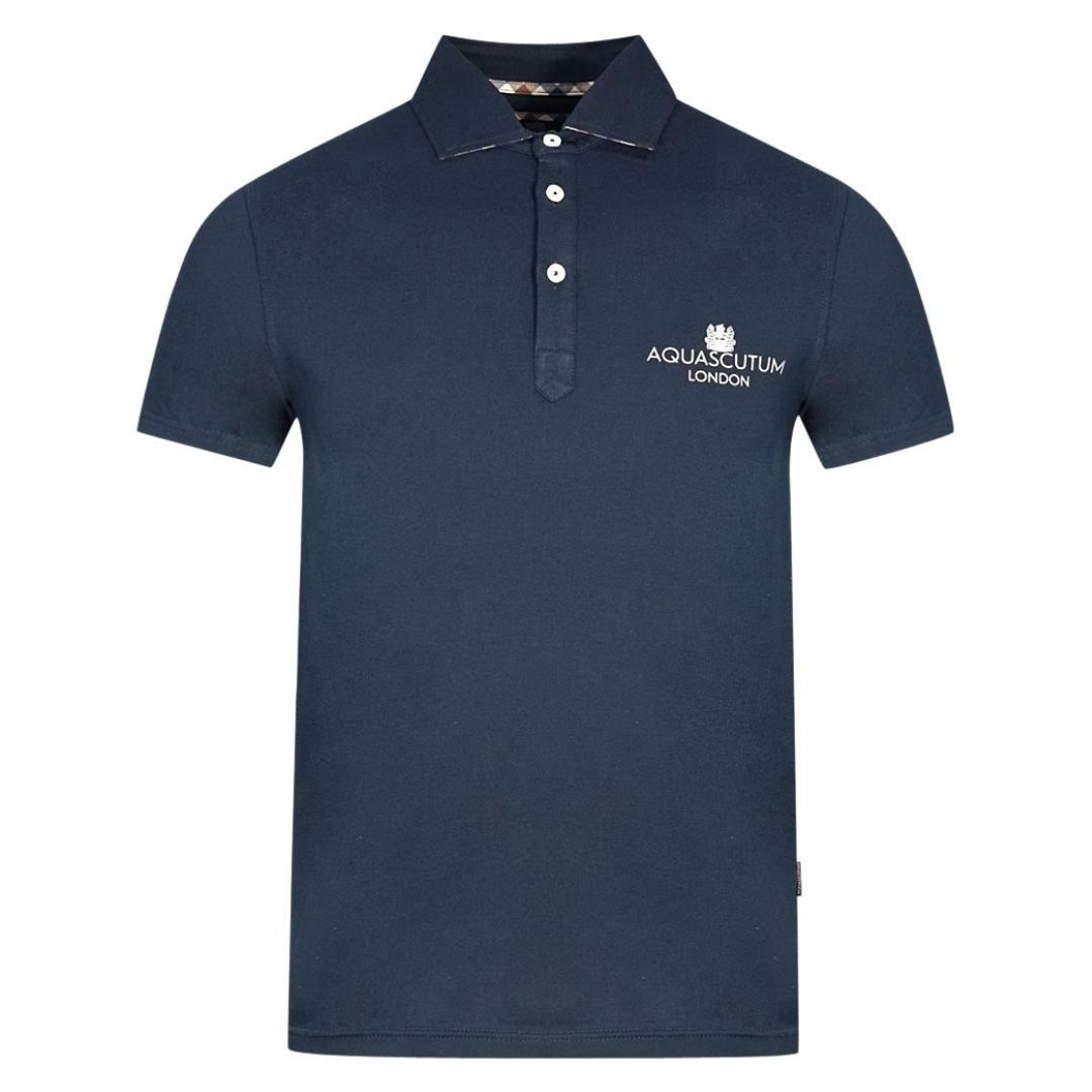 Polos | London Bold Logo Navy Blue Polo Shirt | Aquascutum