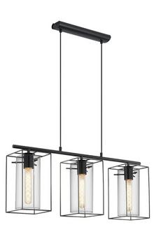 Eglo Black Loncino Smoke And  Glass And Metal 3 Light Ceiling Fitting