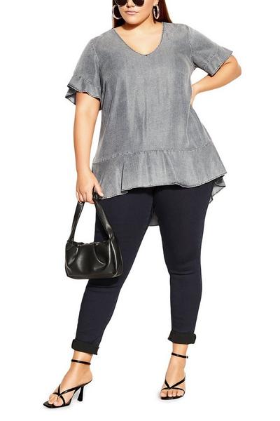 City Chic Black Pared Frill Top