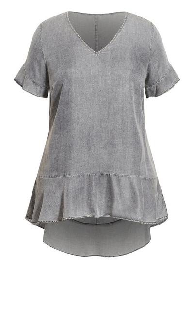 City Chic Black Pared Frill Top
