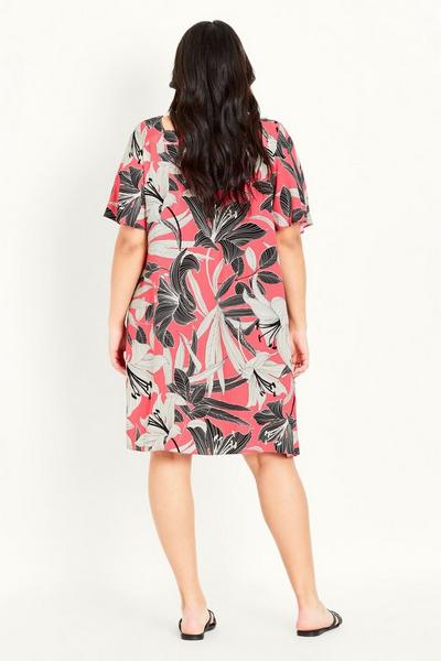 Evans Pink Button Through Tropical Dress