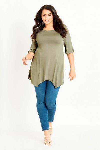 Evans Khaki Button Tab Top