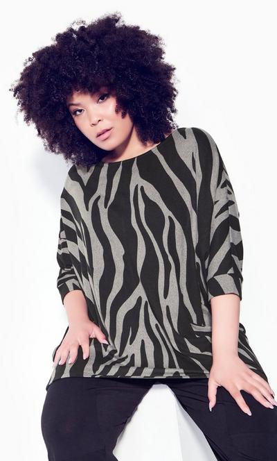 Evans Grey Chill Print Tunic Top