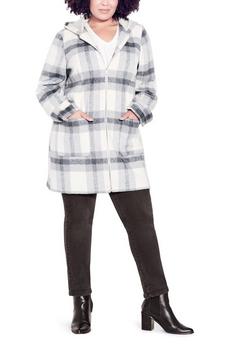 Evans Grey Hooded Check Coat