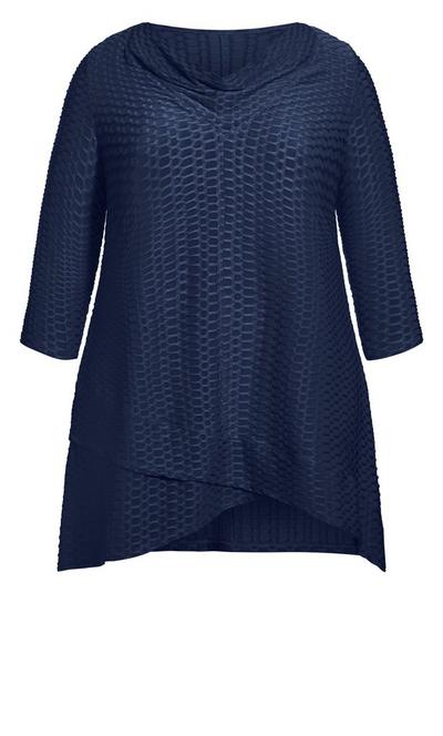 Avenue Navy Texture Cowl Tunic Top