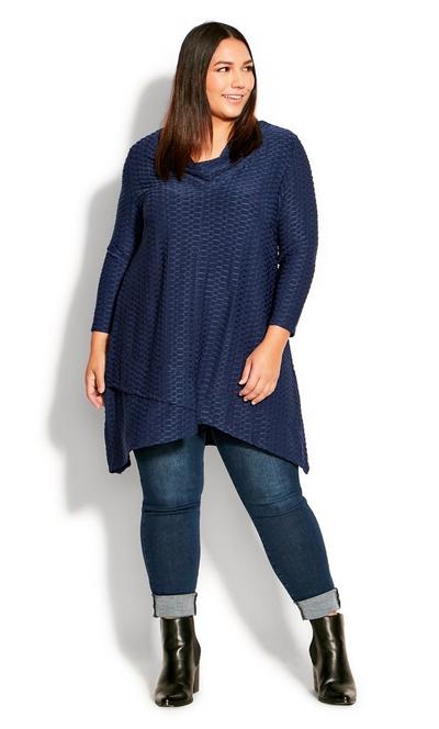 Avenue Navy Texture Cowl Tunic Top