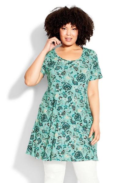 Avenue Light Blue Love Swing Print Tunic Top