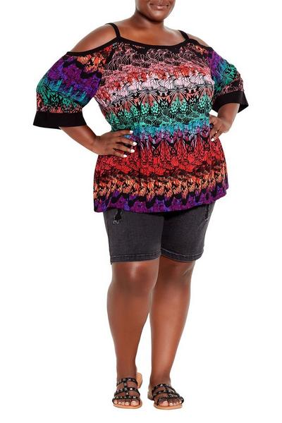 Avenue Multi Daisy Cold Shoulder Print Top
