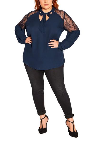City Chic Navy Mysterious Lace Top