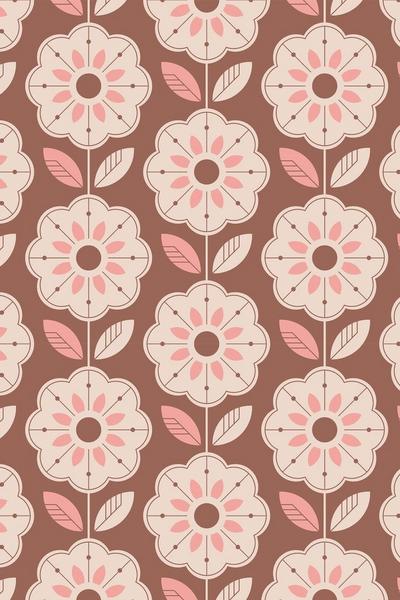 Bobbi Beck Brown Eco-Friendly Retro Flower Tile Print Wallpaper