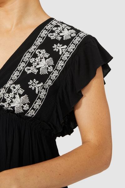 Mantaray black Aztec Embroidered Shoulder Crepe Dress