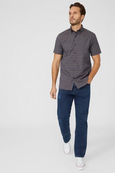 Mantaray navy Short Sleeve Textured Grid Check Shirt