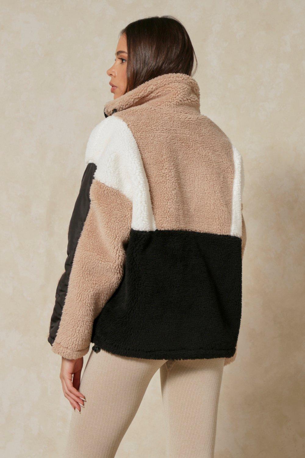 Misspap Oversized Colour Block Teddy Jacket Boohoo UK