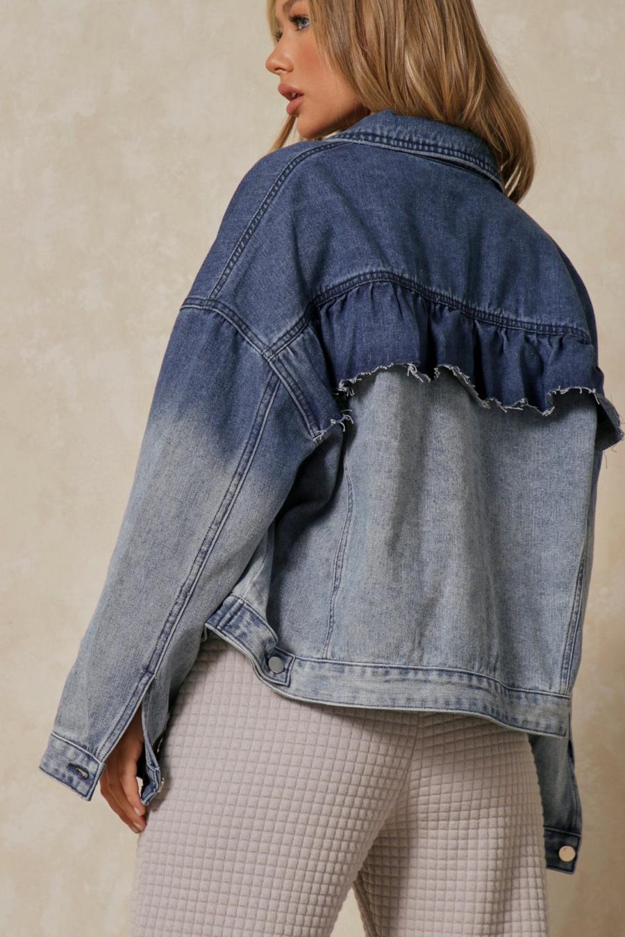 Blue Ombre Denim Jacket With Ruffle Back image number 1