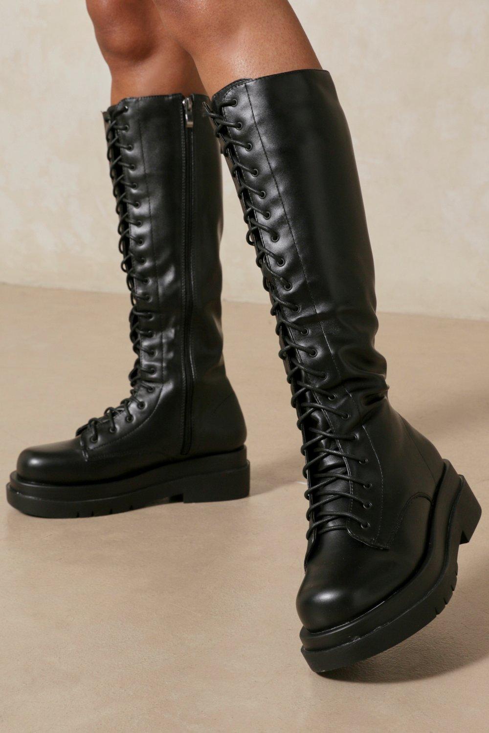 MissPap Lace Up Knee High Chunky Boots | Debenhams