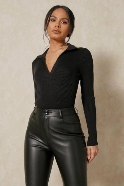MissPap black Knitted Collared Bodysuit