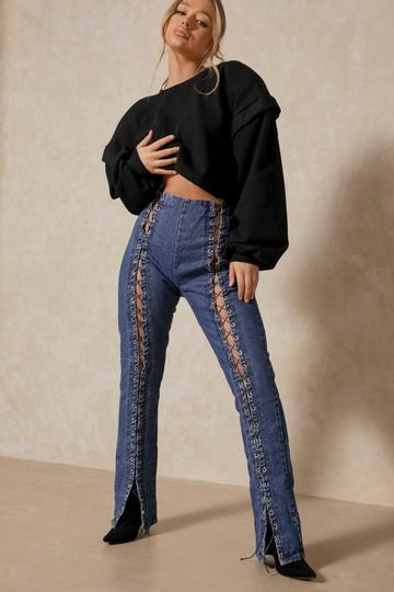 Lace Up Detail Skinny Fit Jean mid wash