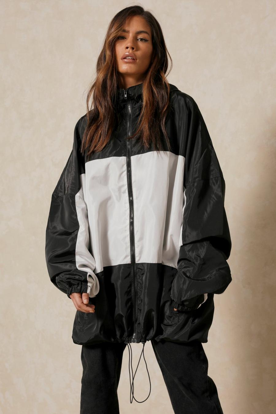 Black Nylon Contrast Windbreaker Jacket