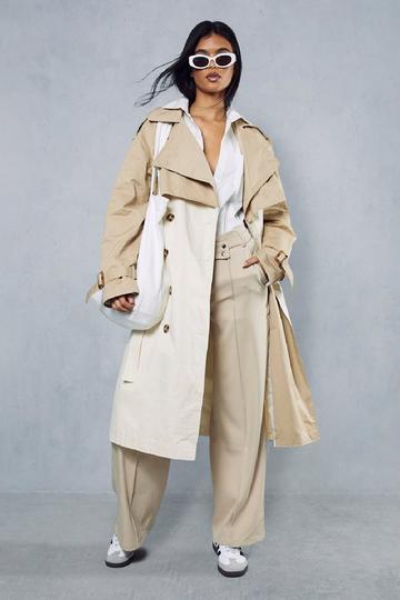 Oversized Contrast Tonal Trench Coat beige