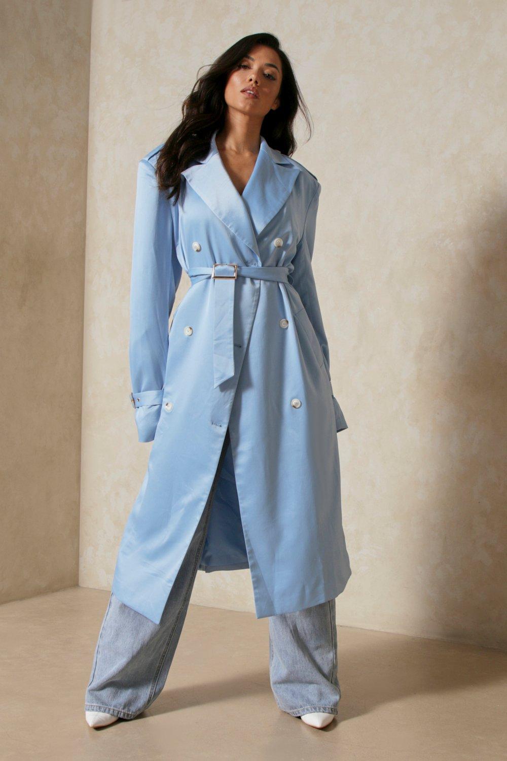 Blue satin trench on sale coat