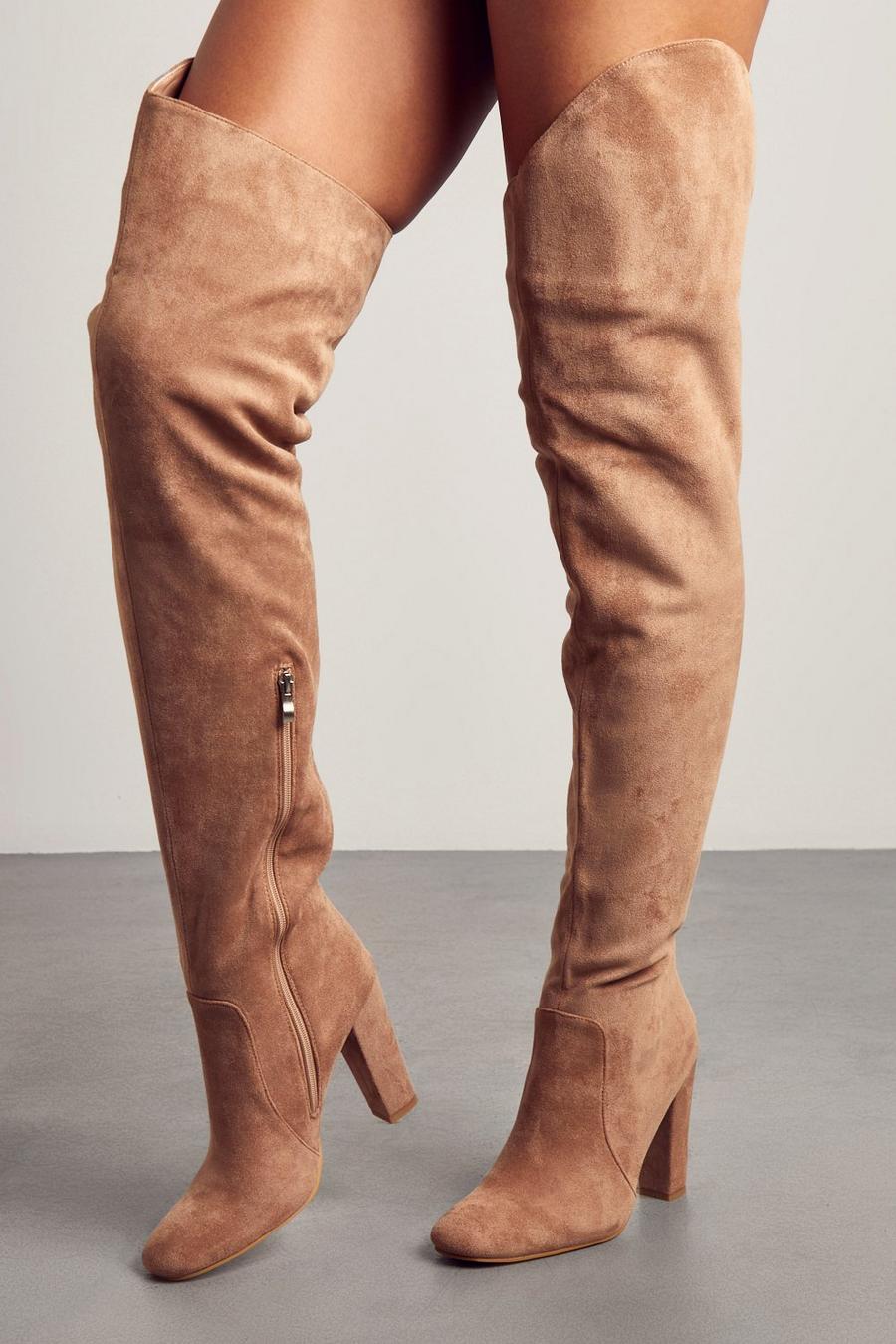 Camel Faux Suede Extreme Thigh High Boots image number 1