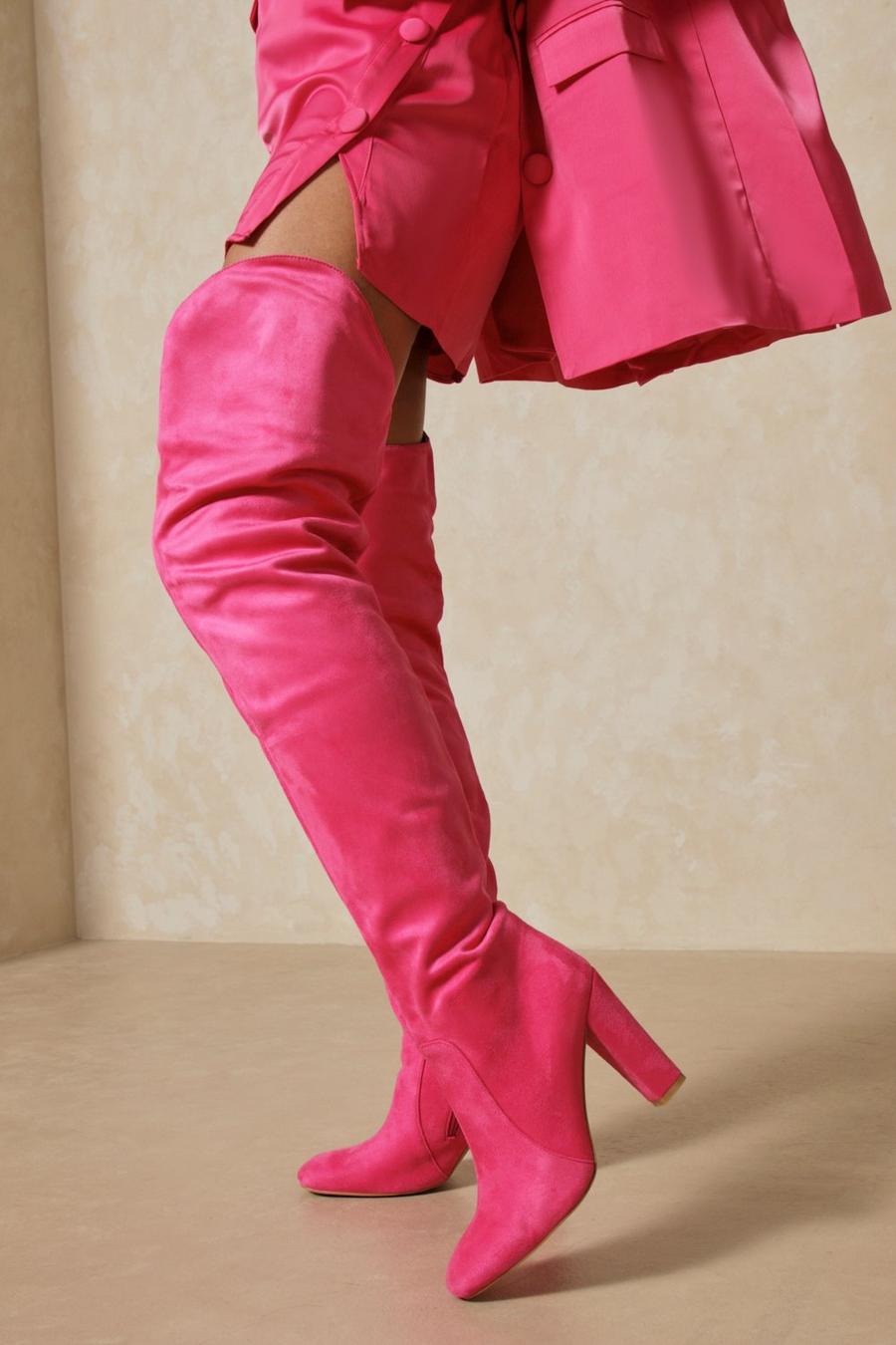 Pink Faux Suede Extreme Thigh High Boots image number 1