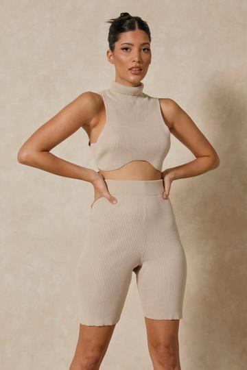 Stone Beige Knitted Under Boob Detail Co-ord