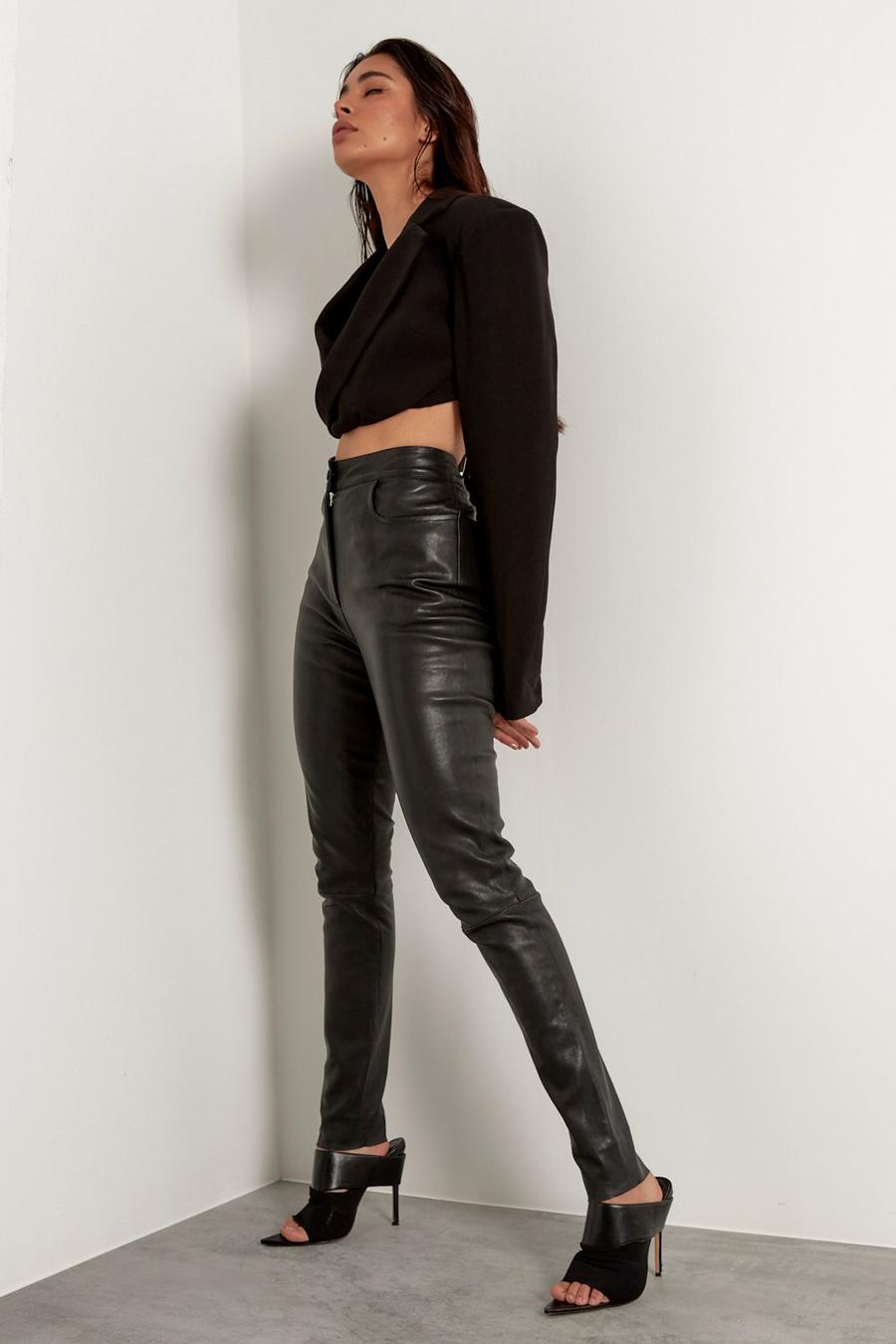 Black Premium Leather Skinny Trousers image number 1