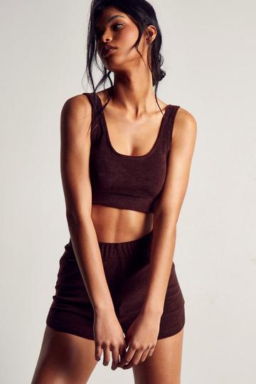 Towelling Scoop Neck Crop Top chocolate