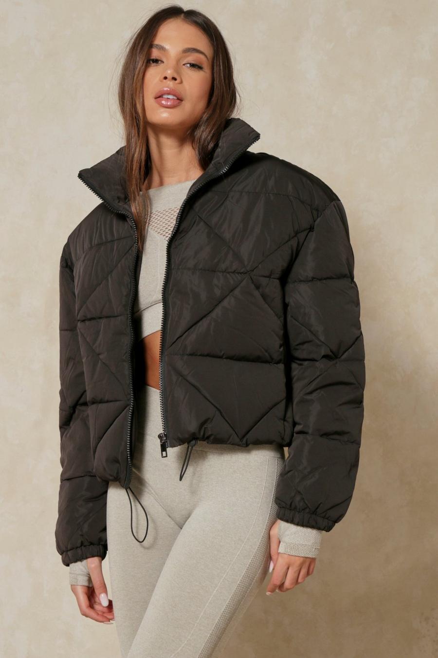 Black Quilted Cropped Puffer Coat image number 1