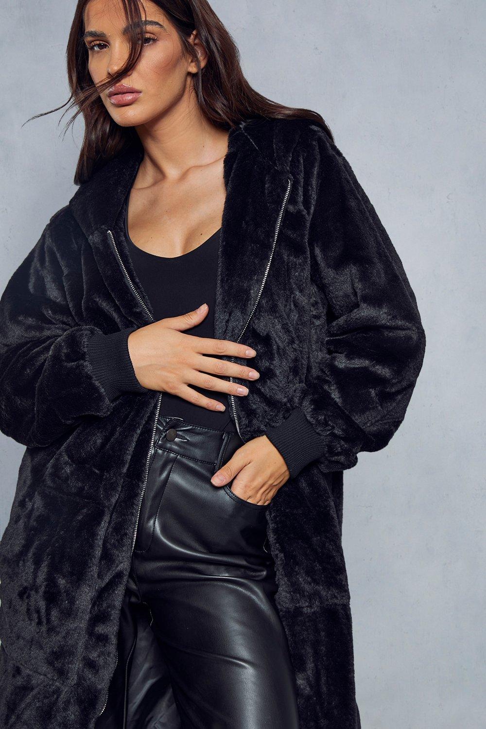 Excelled faux fur outlet maxi coat with hood