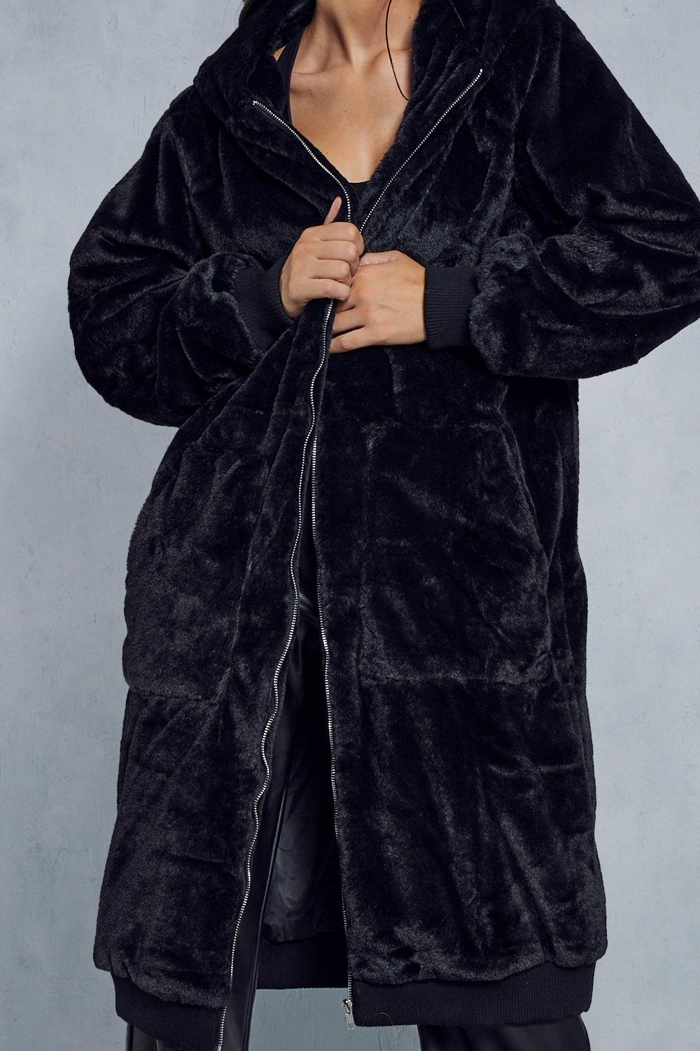 Faux Fur Hooded Maxi Coat