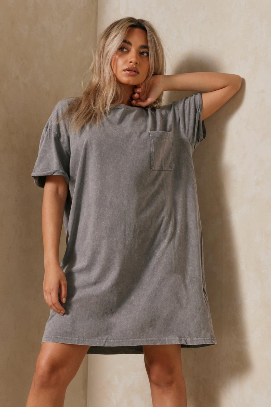 Grey Acid Wash T Shirt Dress image number 1