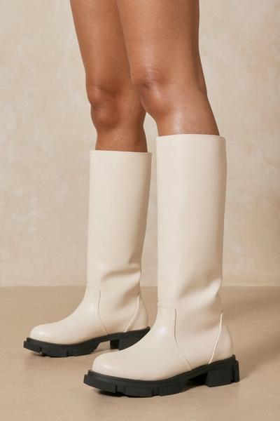 MissPap cream Chunky Sole Knee High Boots