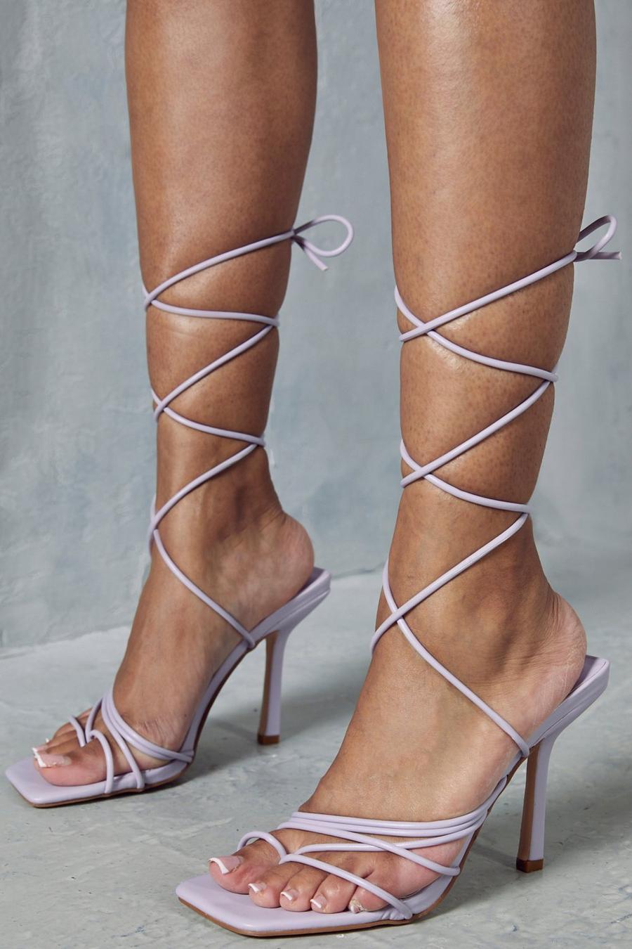 Lilac Lace Up Strappy Heels image number 1