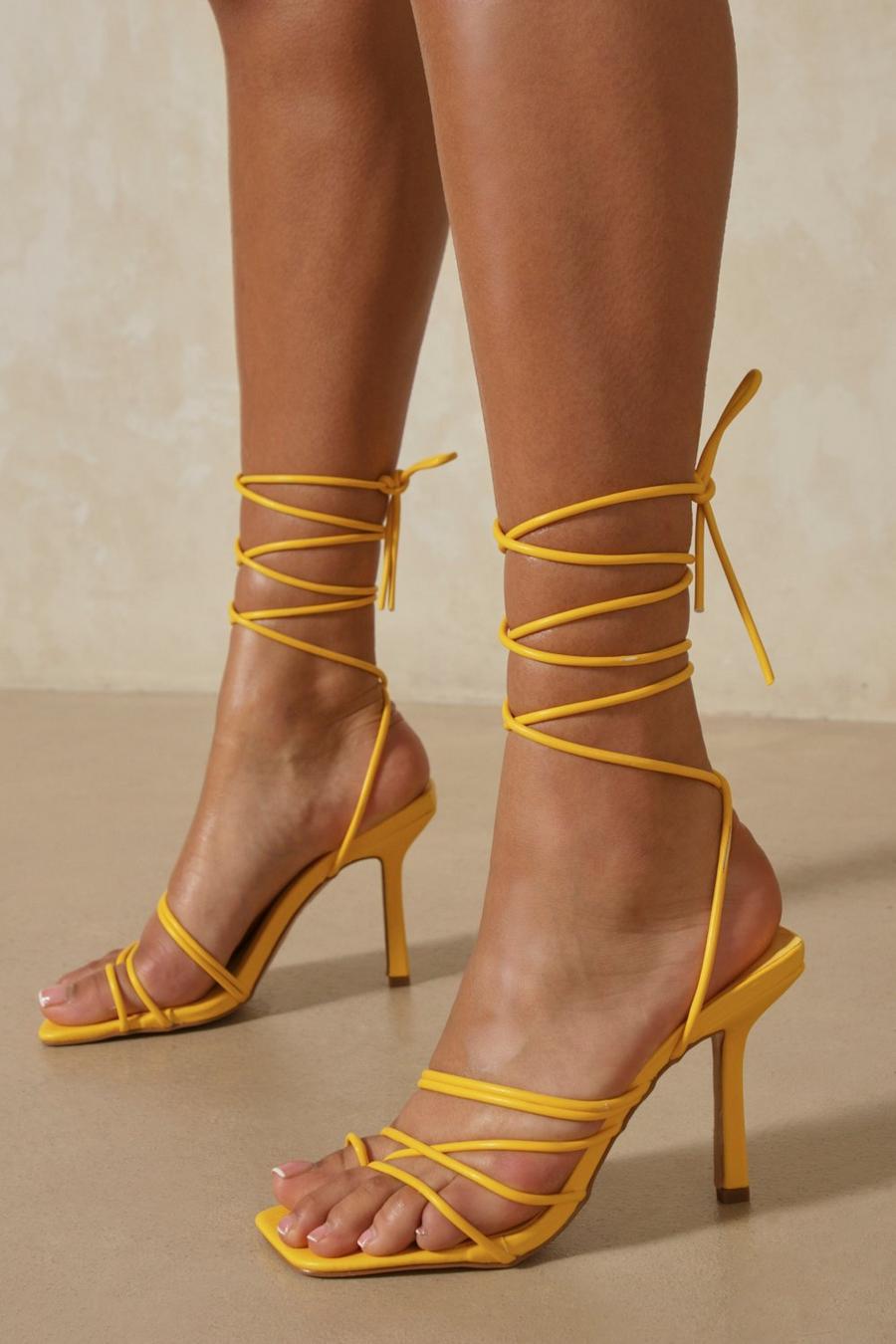 Yellow Lace Up Strappy Heels image number 1
