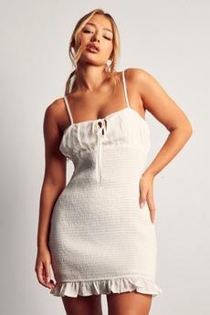 MissPap white Strappy Shirred Mini Dress
